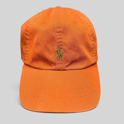 Raree Finds Polo Ralph Lauren orange cotton strapback cap with embroidered green pony logo