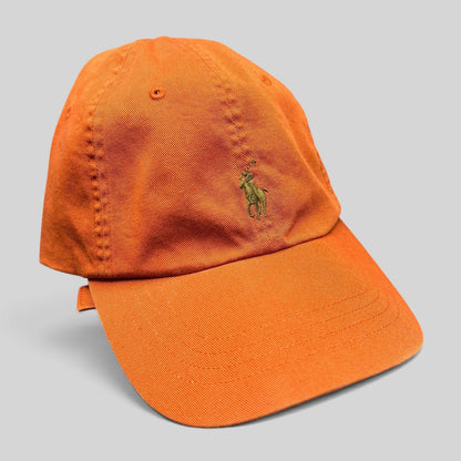Raree Finds Polo Ralph Lauren orange cotton strapback cap with embroidered green pony logo and unstructured fit