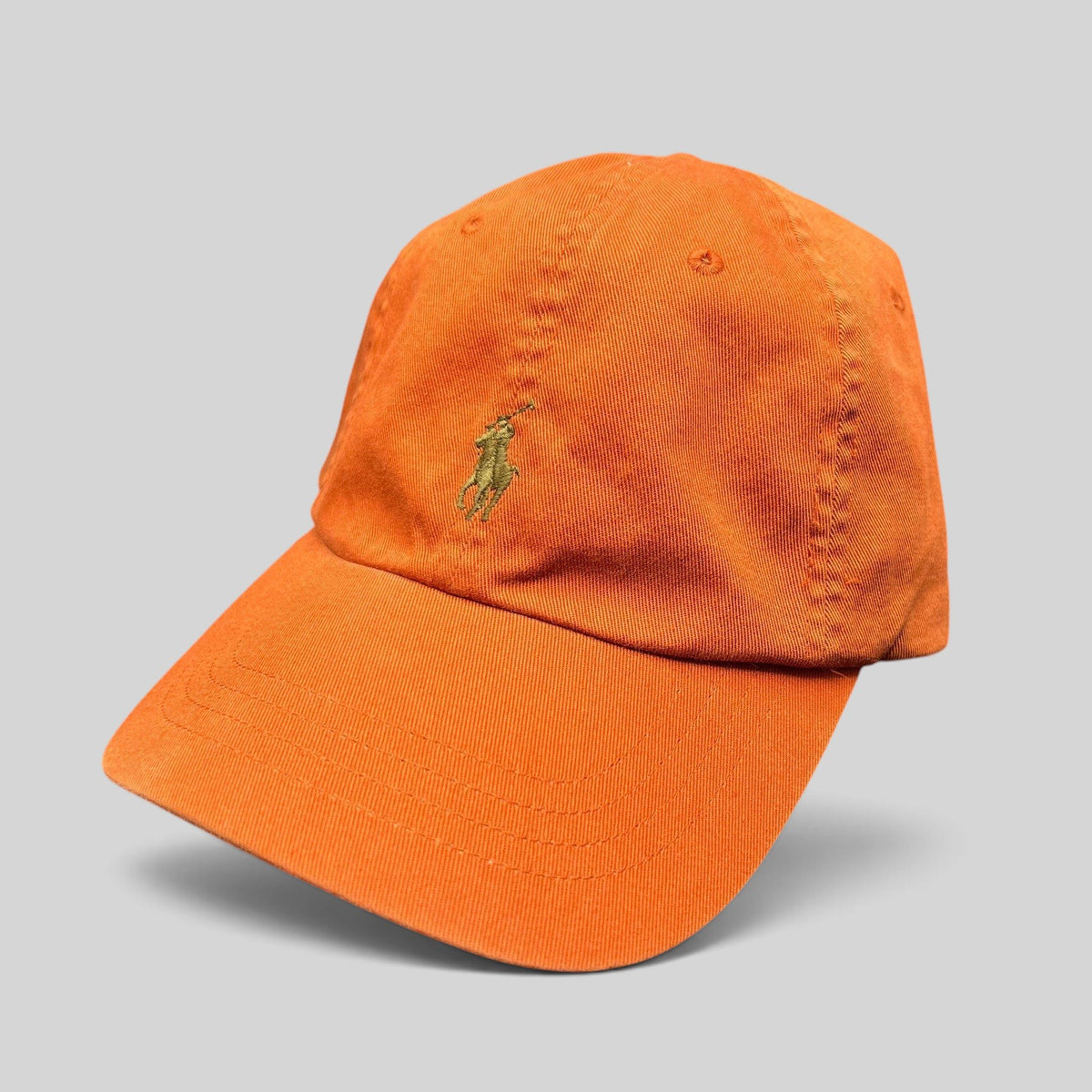 Raree Finds Polo Ralph Lauren orange cotton strapback cap with an embroidered signature pony logo
