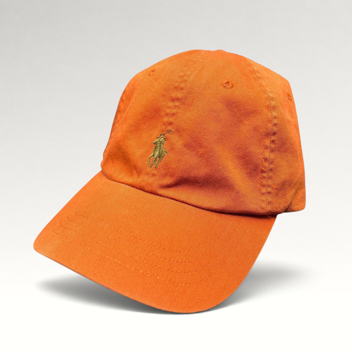 Raree Finds Polo Ralph Lauren orange cotton strapback cap with an embroidered signature pony logo