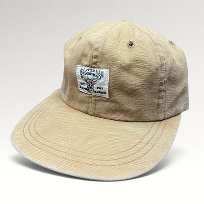 Raree Finds vintage Polo Ralph Lauren Sportsman tan cotton canvas fitted hat with deer patch logo