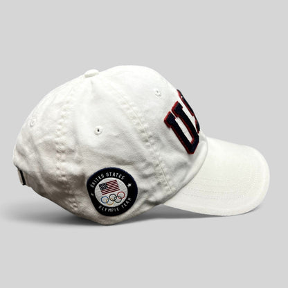 Raree Finds white Polo Ralph Lauren Team USA Olympic strapback hat with navy and red USA lettering and side flag patch