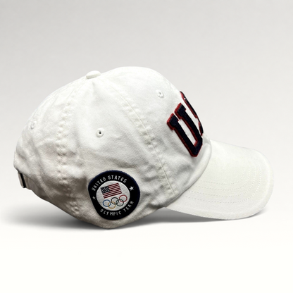 Raree Finds white Polo Ralph Lauren Team USA Olympic strapback hat with navy and red USA lettering and side flag patch
