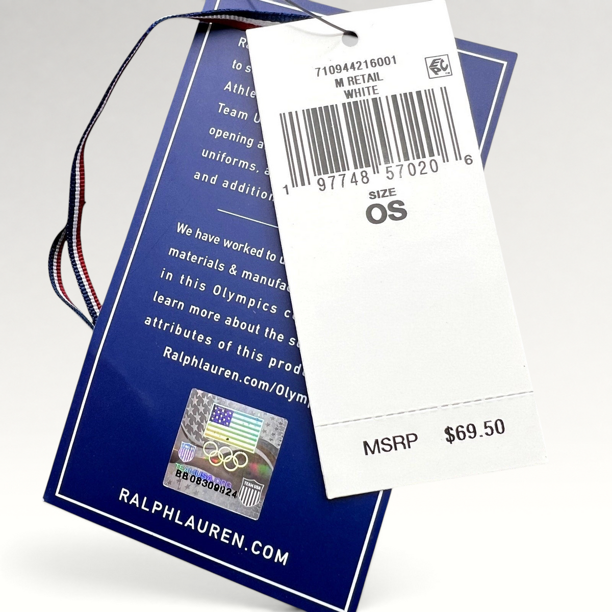 Raree Finds Polo Ralph Lauren Team USA Olympic hat product tag with barcode and official holographic seal