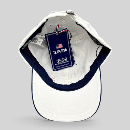 Raree Finds Polo Ralph Lauren Team USA white cotton strapback hat with navy trim and official Olympic hangtag