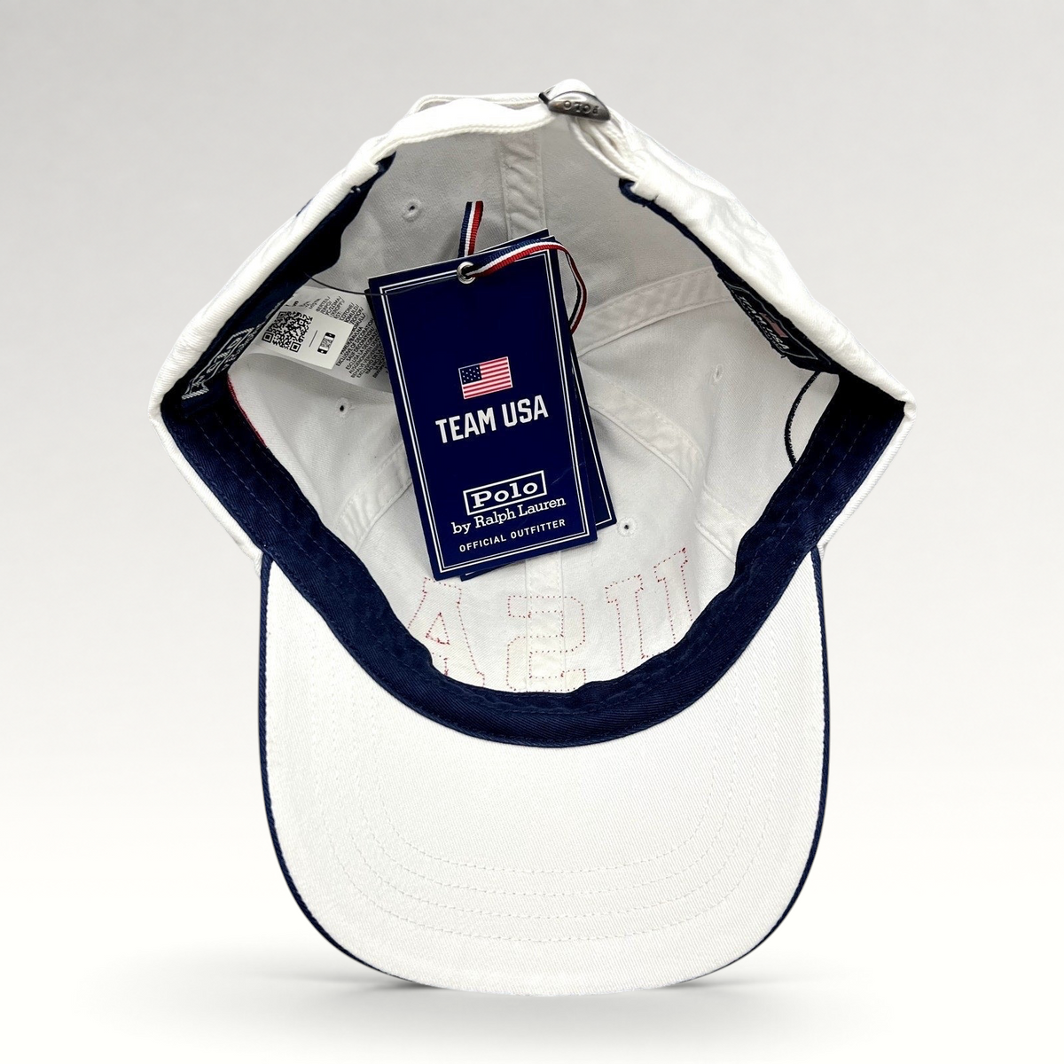 Raree Finds Polo Ralph Lauren Team USA white cotton strapback hat with navy trim and official Olympic hangtag