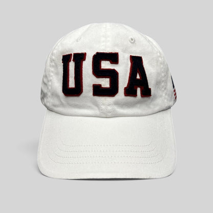 Raree Finds Polo Ralph Lauren Team USA white cotton strapback hat with navy and red felt USA applique lettering