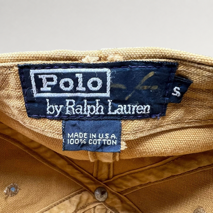 Raree Finds vintage Polo Ralph Lauren Sportsman hat interior label showing Made in USA and 100% cotton construction