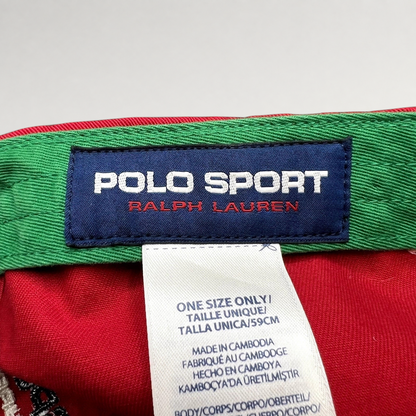 Raree Finds Polo Sport Ralph Lauren hat interior label with green undervisor and red cotton fabric details.
