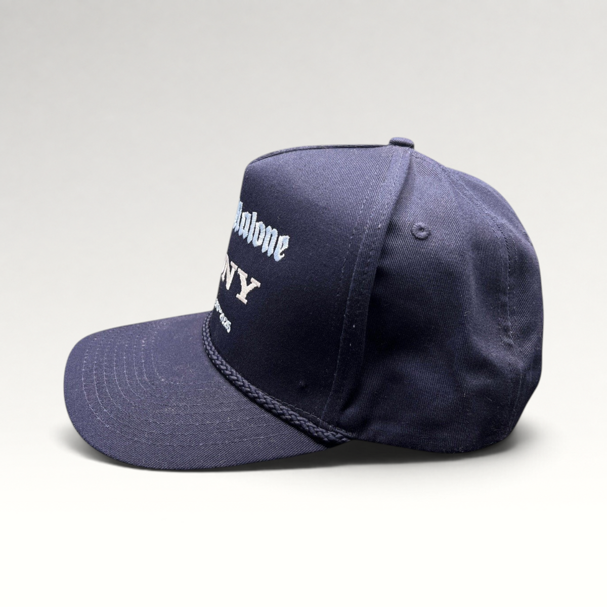 Raree Finds navy blue Post Malone x Sony promo snapback hat with rope brim and white embroidered event details