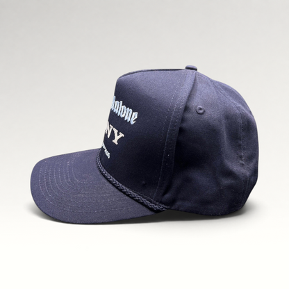Raree Finds navy blue Post Malone x Sony promo snapback hat with rope brim and white embroidered event details