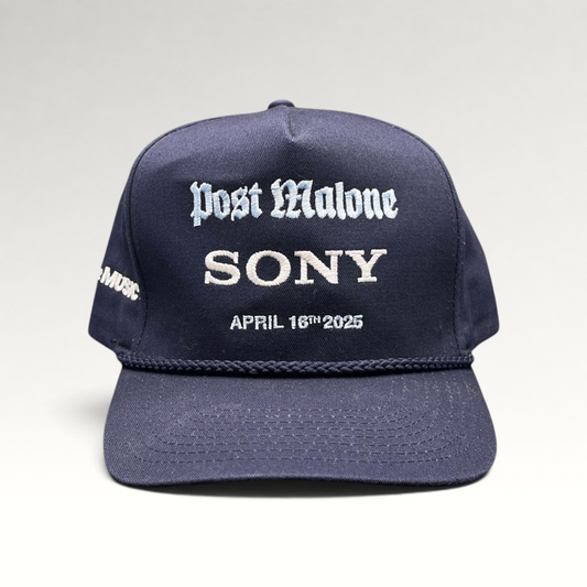 Raree Finds navy blue Post Malone x Sony promo snapback hat with rope brim and event embroidery