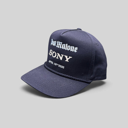 Raree Finds navy blue Post Malone x Sony promo snapback hat with rope brim and event embroidery