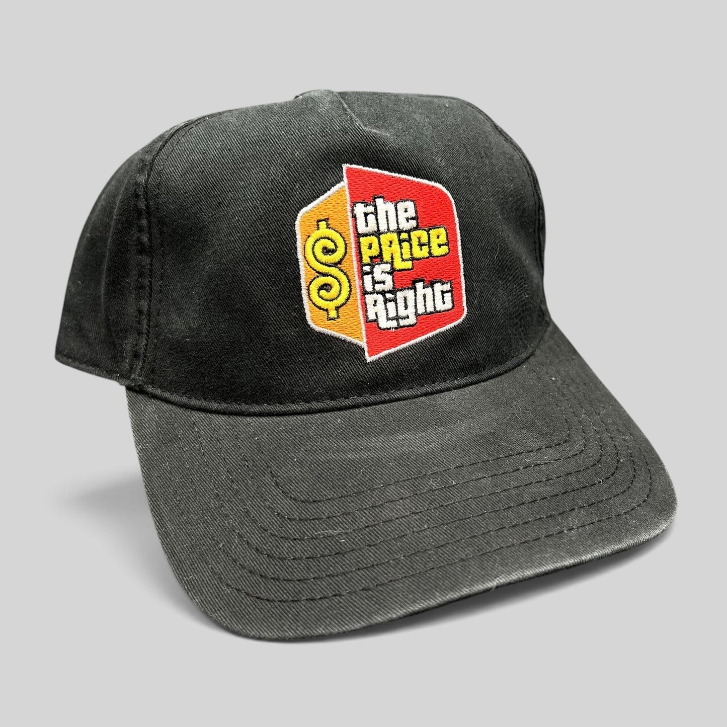 Raree Finds black cotton strapback hat with The Price Is Right embroidered logo on the front curved brim cap