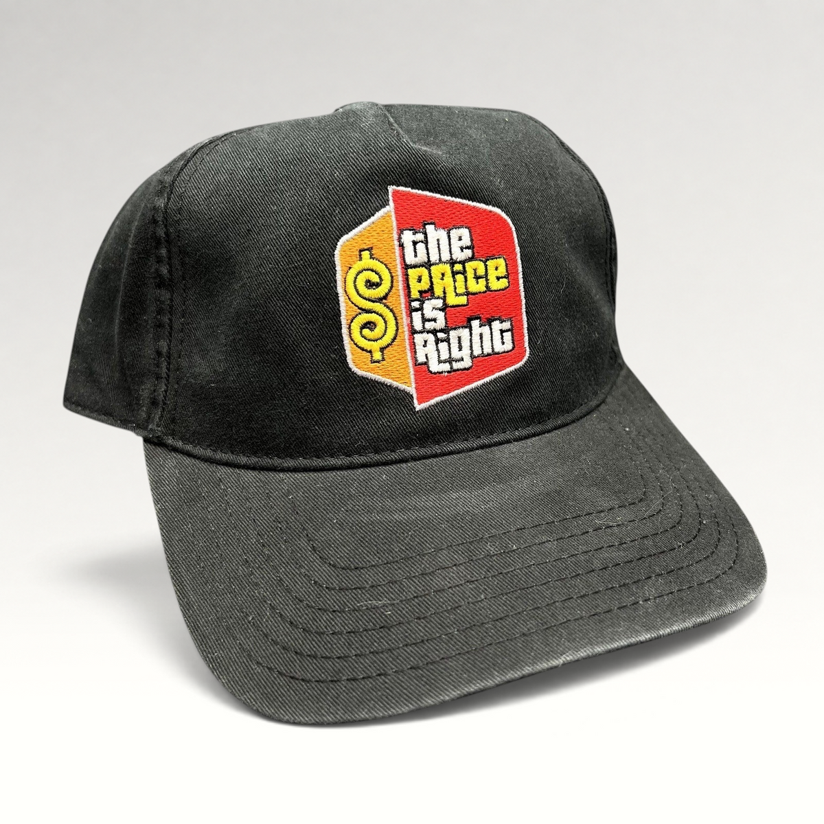 Raree Finds black cotton strapback hat with The Price Is Right embroidered logo on the front curved brim cap