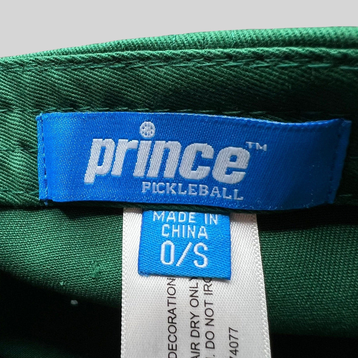 Raree Finds Prince Pickleball green cap interior brand label and size tag