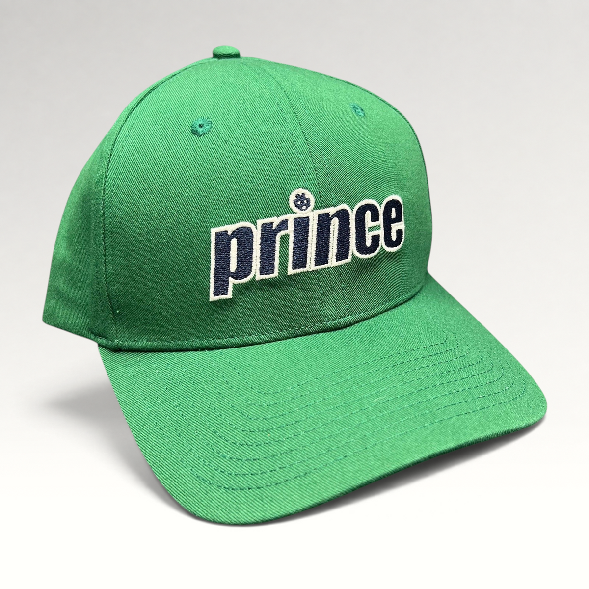 Raree Finds Prince Pickleball green strapback hat with bold navy and white embroidered script logo on the front