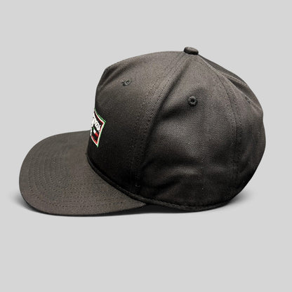 Raree Finds Prince St Pizza Los Angeles black snapback hat with embroidered Italian flag logo and green undervisor