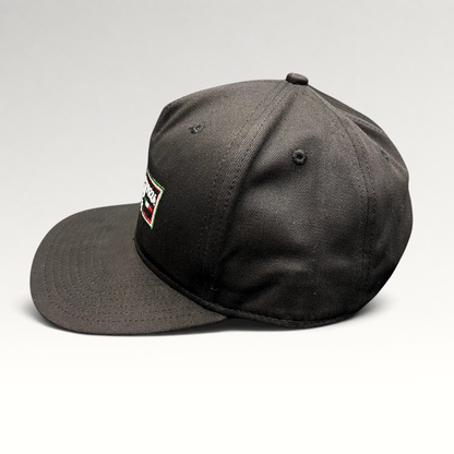 Raree Finds Prince St Pizza Los Angeles black snapback hat with embroidered Italian flag logo and green undervisor