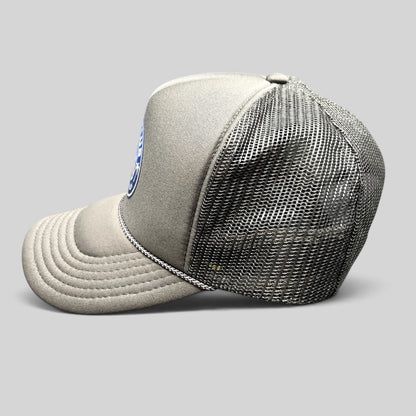 Raree Finds PSG Club Los Angeles charcoal gray and black mesh trucker hat with structured foam front and side view