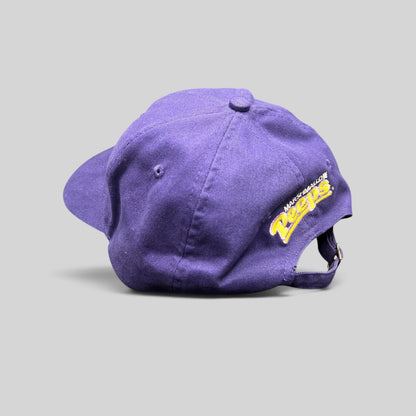 Raree Finds purple Marshmallow Peeps strapback cap with yellow logo embroidery on the back