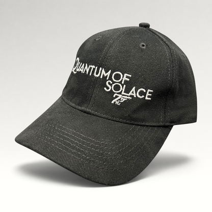 Raree Finds black Quantum of Solace 007 promotional strapback hat with white embroidered film logo on curved bill cap