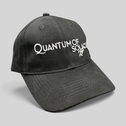 Raree Finds black Quantum of Solace 007 promotional strapback hat with white embroidered movie title and gun logo