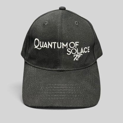Raree Finds black Quantum of Solace strapback hat with white 007 gun logo embroidery and curved bill