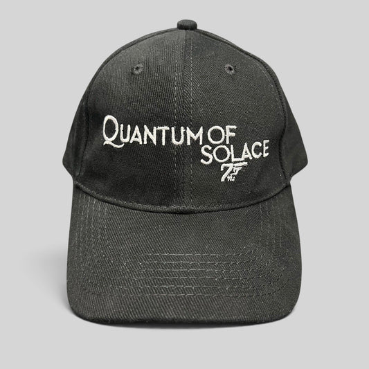 Raree Finds black Quantum of Solace strapback hat with white 007 gun logo embroidery and curved bill