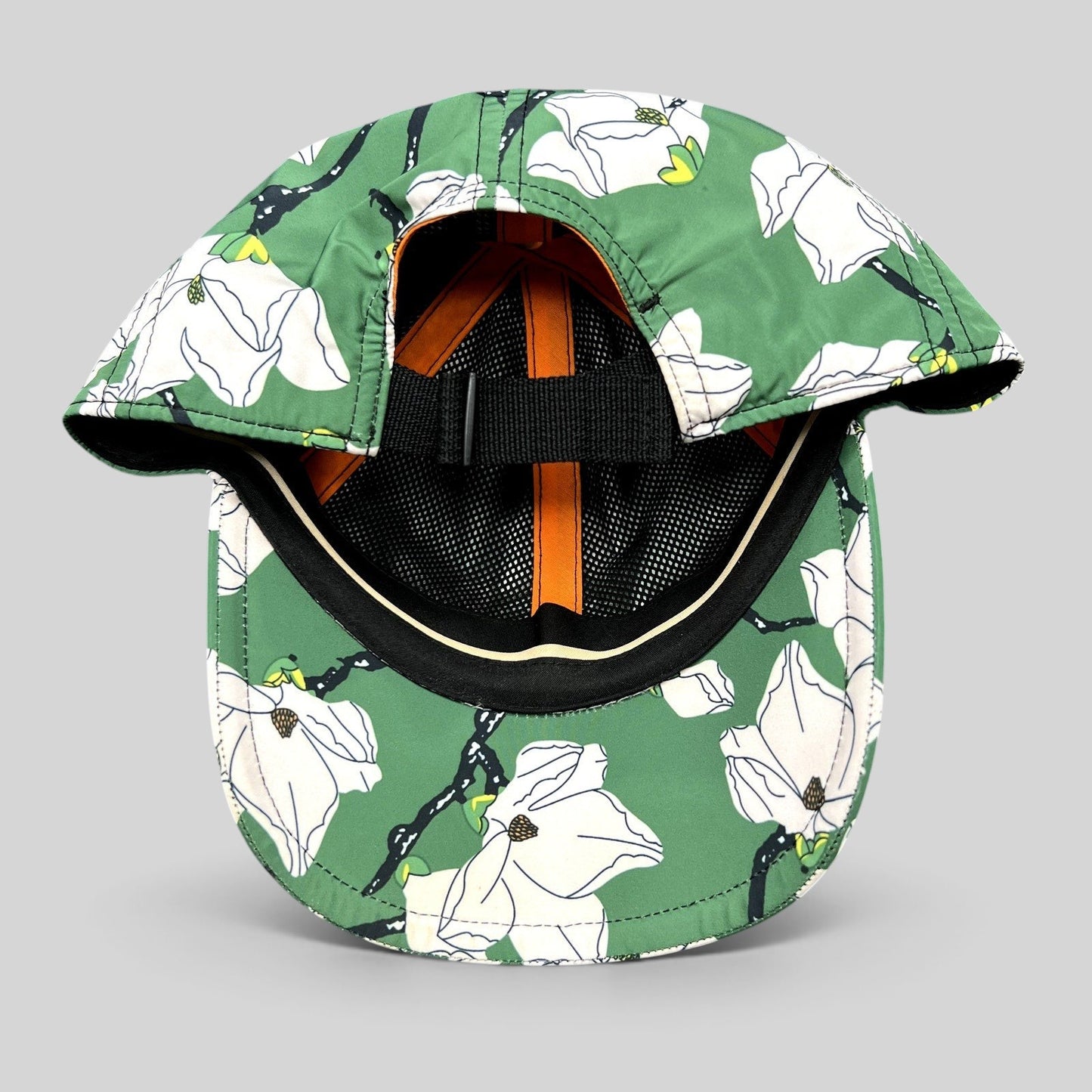Raree Finds Rag & Bone New York floral magnolia print strapback cap with curved brim and interior mesh lining