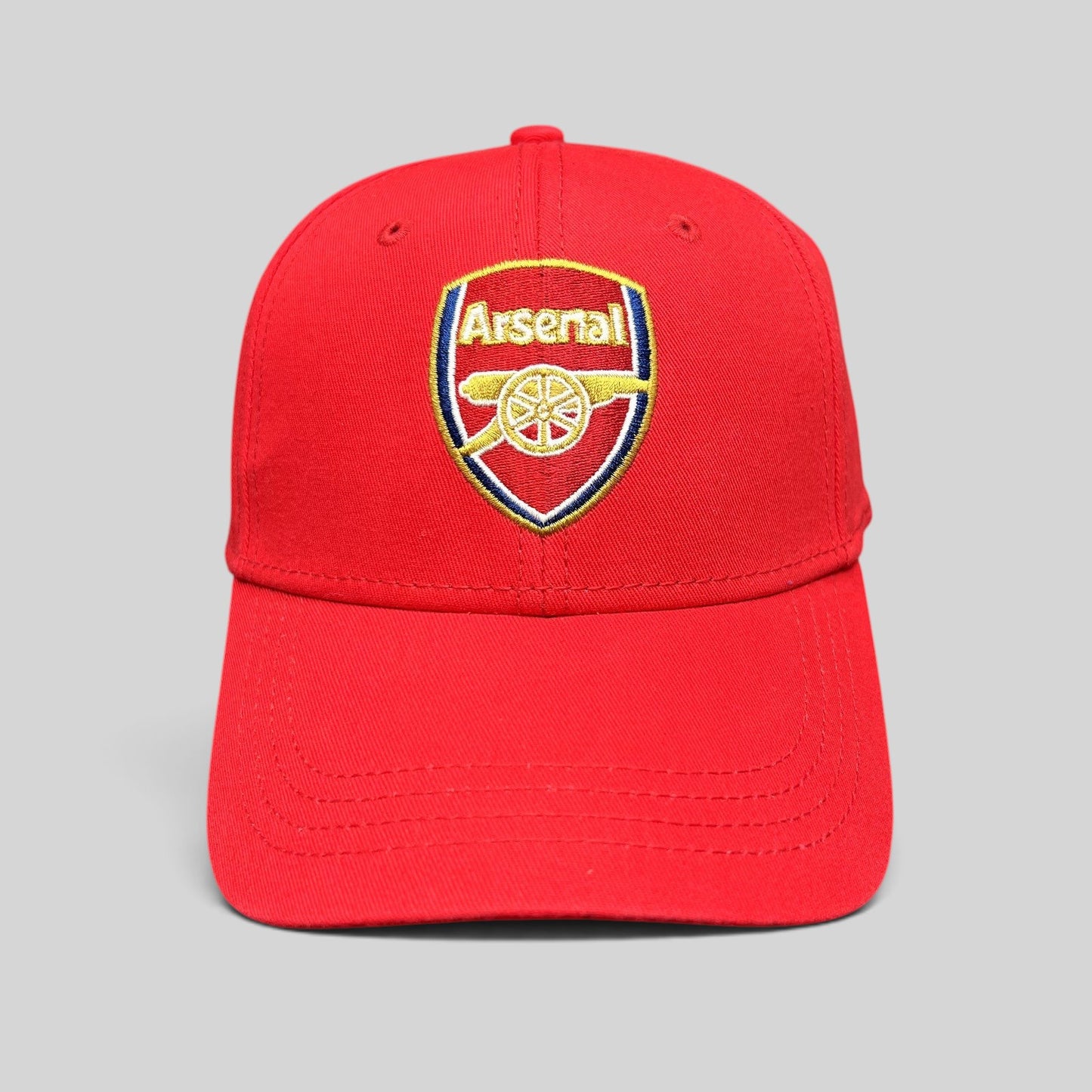 Raree Finds red Arsenal FC strapback hat with front embroidered cannon crest logo and curved brim