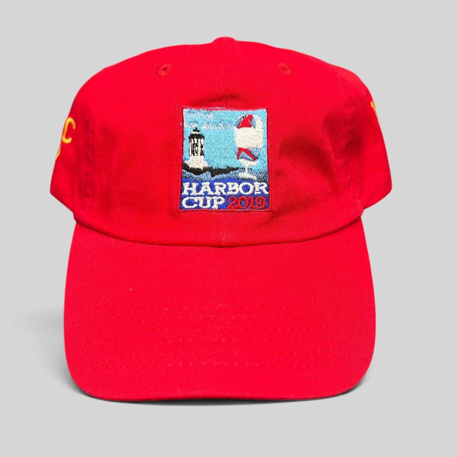 Raree Finds red Los Angeles Yacht Club Harbor Cup 2019 cotton strapback hat with lighthouse and sailboat patch