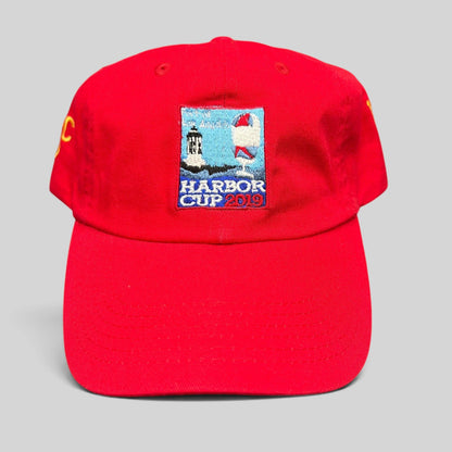 Raree Finds red Los Angeles Yacht Club Harbor Cup 2019 cotton strapback hat with lighthouse and sailboat patch