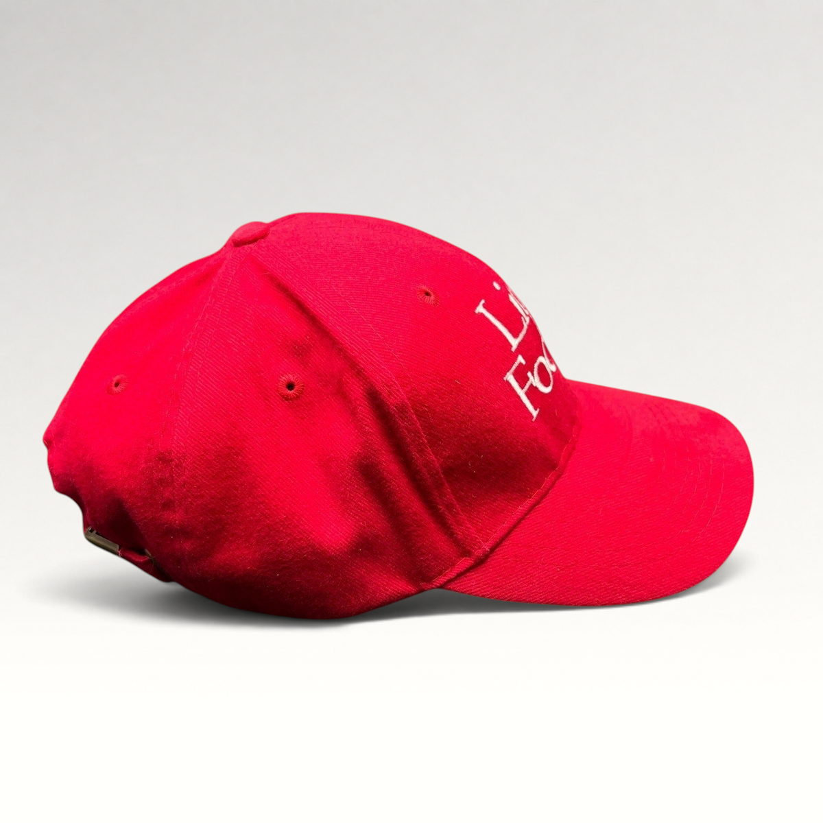 Raree Finds red Little Fockers promotional dad hat with white embroidered text and adjustable brass strapback closure