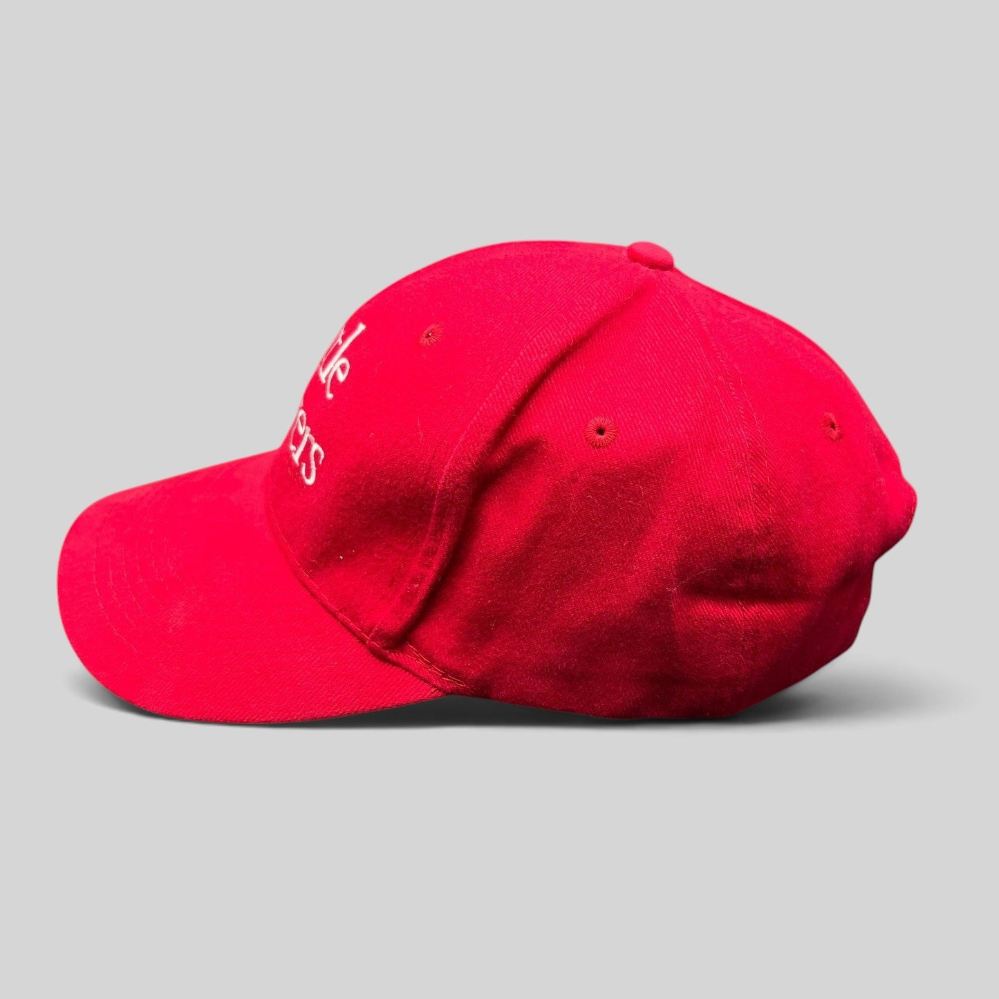 Raree Finds red Little Fockers movie promo dad hat with white embroidered text and curved brim