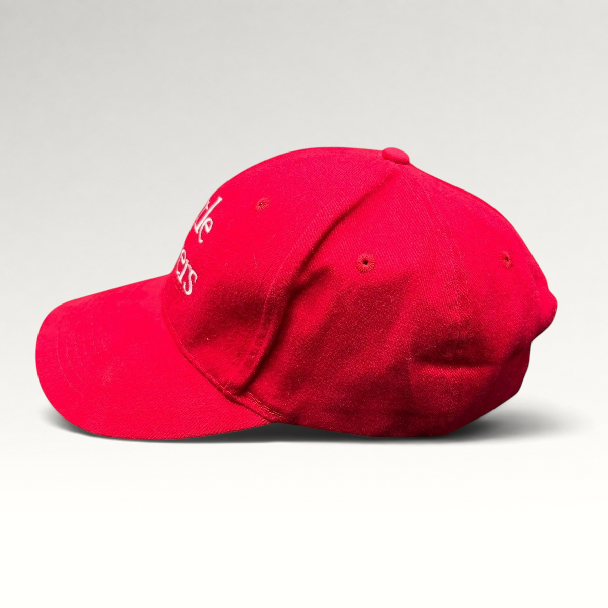 Raree Finds red Little Fockers movie promo dad hat with white embroidered text and curved brim