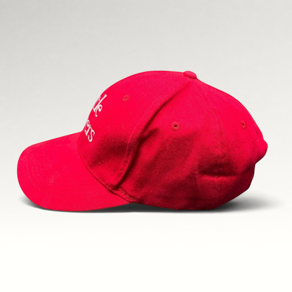 Raree Finds red Little Fockers movie promo dad hat with white embroidered text and curved brim