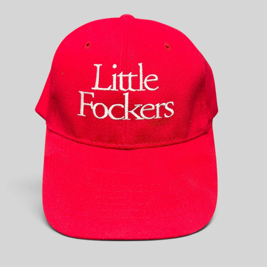 Raree Finds red Port & Company strapback hat with white Little Fockers movie embroidery and curved brim