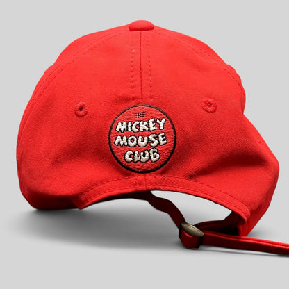 Raree Finds red Mickey Mouse Club House strapback hat with rear embroidered logo and adjustable brass buckle