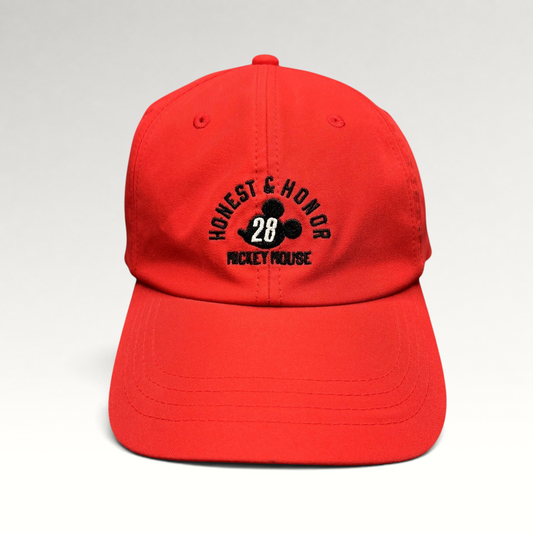 Raree Finds red Disney Mickey Mouse Club House strapback hat with Honest and Honor 28 embroidery on the front