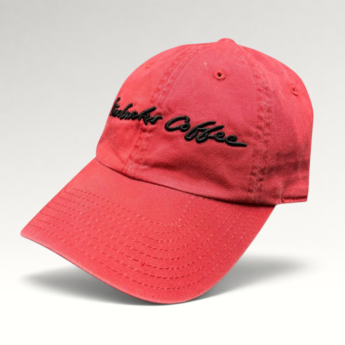 Raree Finds red cotton Starbucks Coffee strapback hat with black script embroidery and unstructured fit
