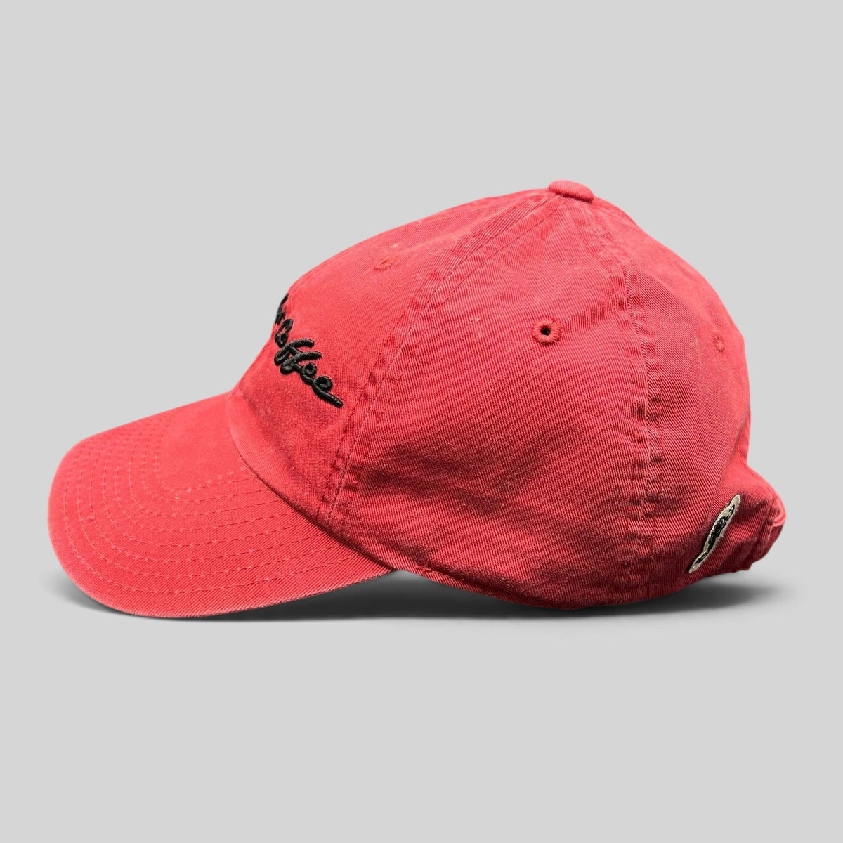 Raree Finds red cotton Starbucks strapback hat with black script embroidery and side siren patch