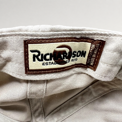Raree Finds vintage Richardson cap interior label showing 100% cotton material and brand branding