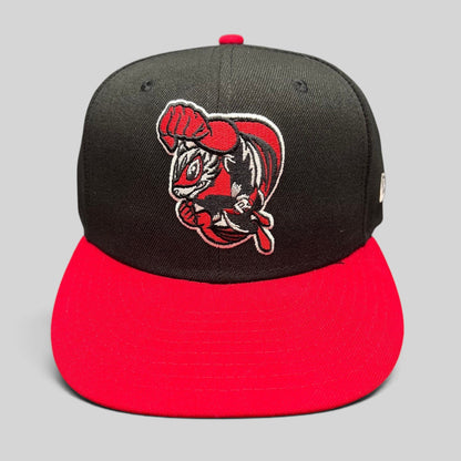 Raree Finds Richmond Flying Squirrels Marvel Defenders New Era 59FIFTY fitted cap with red and black mascot embroidery.