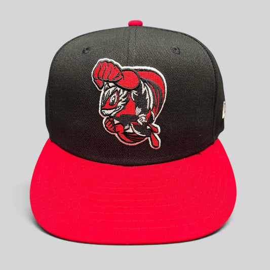 Raree Finds Richmond Flying Squirrels Marvel Defenders New Era 59FIFTY fitted cap with red and black mascot embroidery.