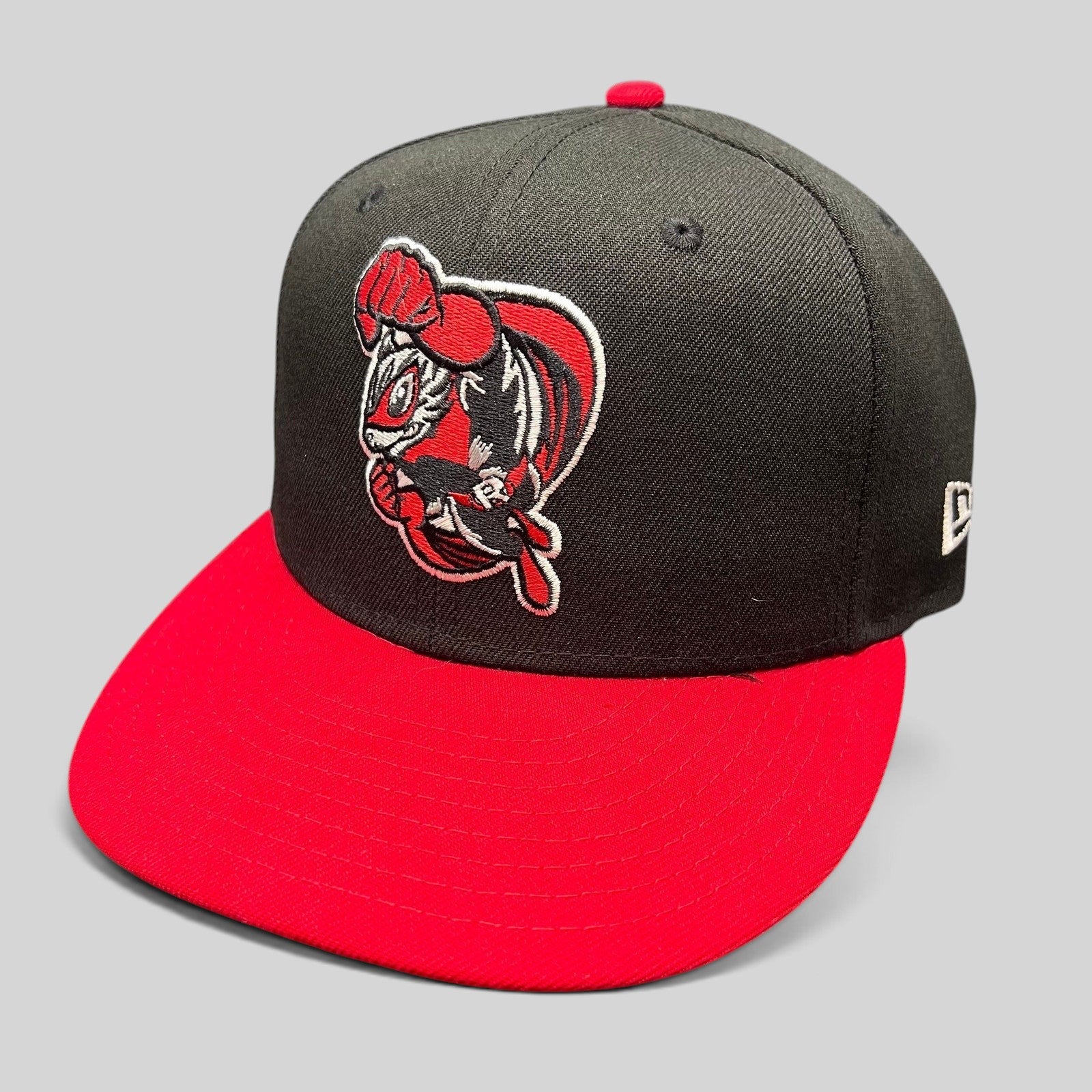 Raree Finds Richmond Flying Squirrels Marvel Defenders New Era 59FIFTY fitted cap with red and black mascot embroidery.