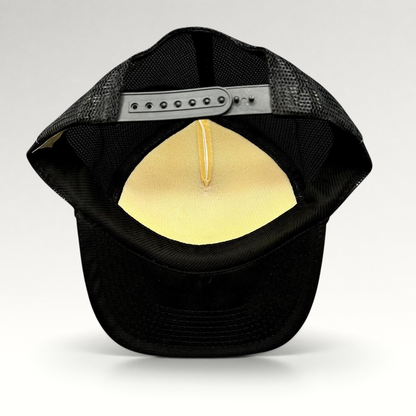 Raree Finds vintage Rockstar Energy Drink trucker hat interior view showing black mesh and adjustable snapback strap