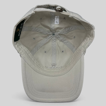 Raree Finds vintage Rolex khaki cotton strapback golf hat with interior crown logo embroidery and metal buckle