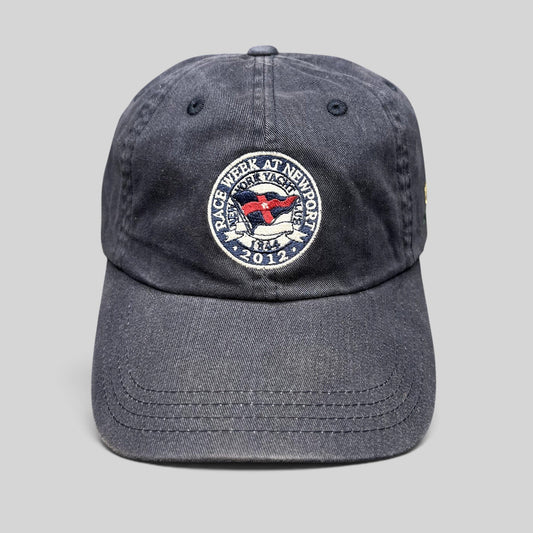 Raree Finds navy blue 2012 Rolex Newport Bermuda Race Week strapback hat with embroidered sailing event crest
