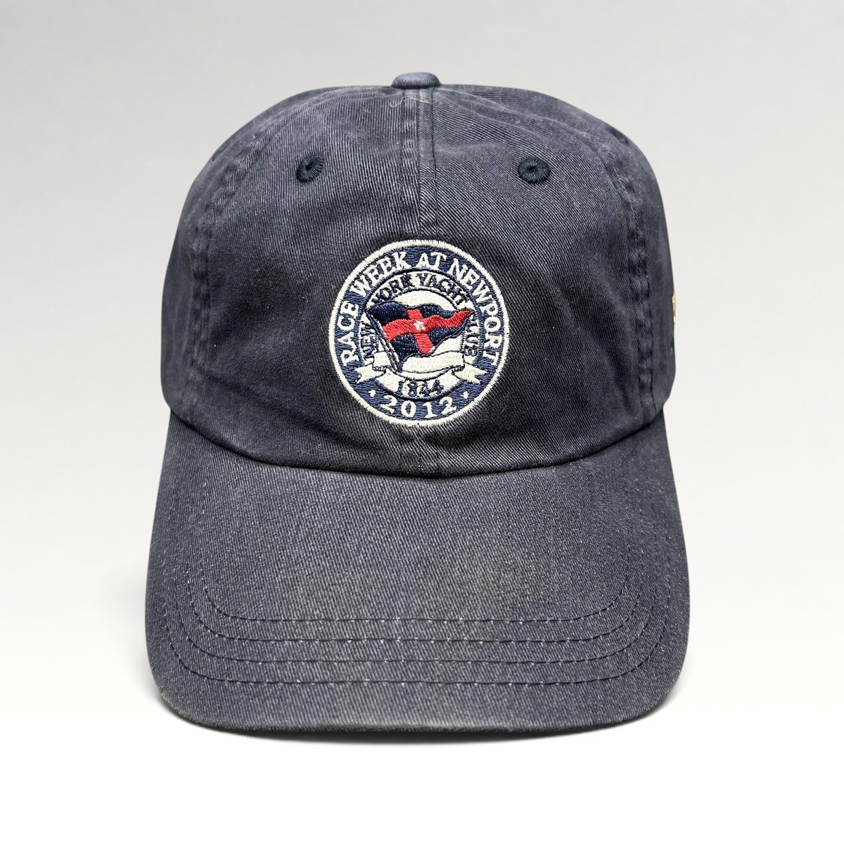 Raree Finds navy blue 2012 Rolex Newport Bermuda Race Week strapback hat with embroidered sailing event crest